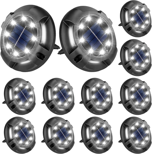 12 Pack Solar Disk Lights - 12 Leds, Waterproof In-Ground Lights for Pathway, La - Picture 9 of 12