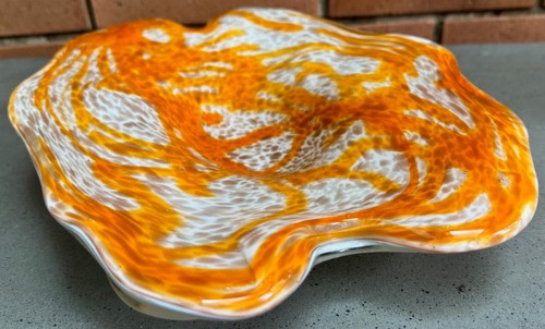 Vintage Orange White Murano Glass Bowl Dish Decorative Mid Century MCM Modern - Picture 4 of 12