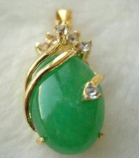 Fashion Green Jade 18KGP Crystal Women Lady Girl Pendant Chain Necklace
