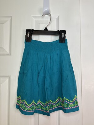 HAVENGIRL Little Girls Teal Gypsy Skirt W/Pink Embroidery & Smocked Waist Size 5