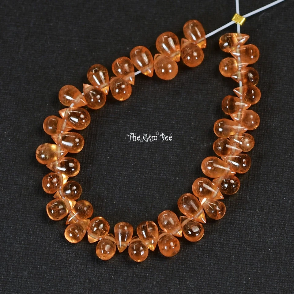 Gem Grade Orange Spessartite Mandarin Garnet Smooth Teardrop Briolette Bead 3" - Image 3 of 4