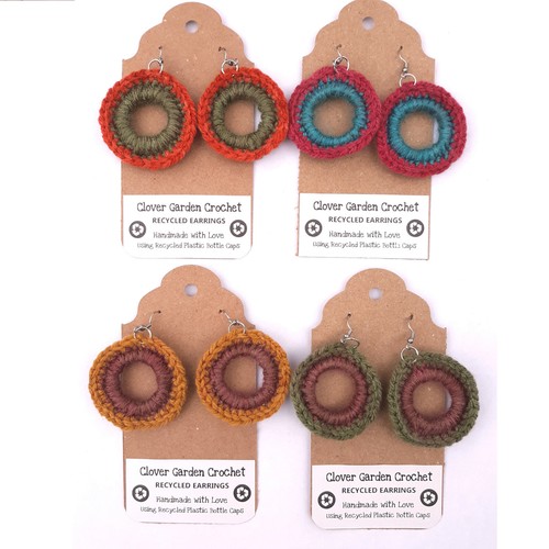 Wholesale Plastic Bottle Cap Crochet Circle Boho Earrings Eco-friendly - Picture 5 of 6
