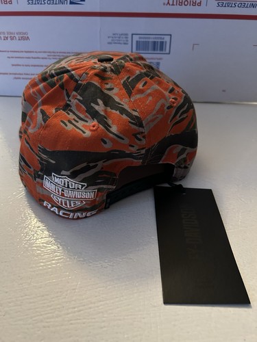 Harley Davidson Motorcycle RACING Men’s Hat Snapback Orange Camo Hunting Outdoor - Picture 3 of 8