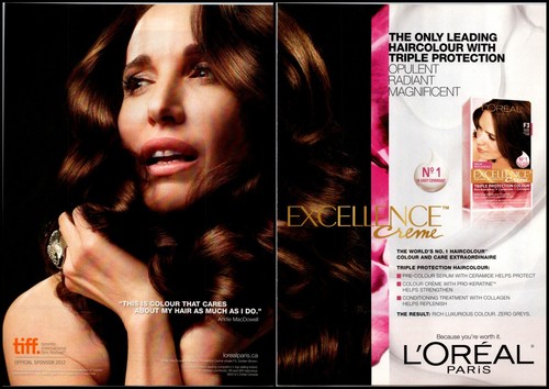PRINT AD 2012 Loreal Paris Excellence Creme Hair Color Andie MacDowell TIFF 2pg - 第 1/3 張圖片