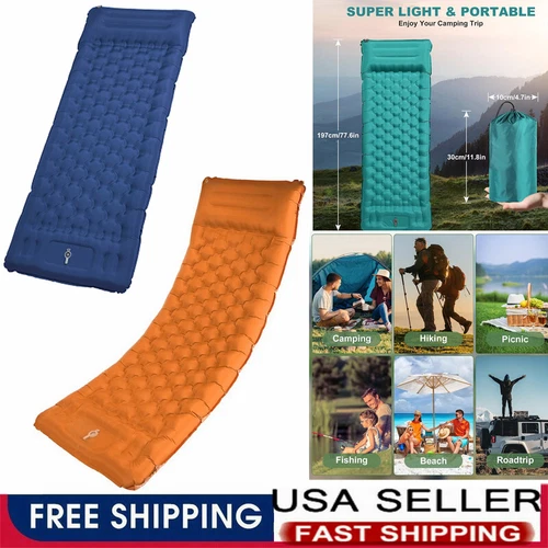 Camping Sleeping Pad with Pillow Inflatable Air Mat Sleep Mattress For Outdoor