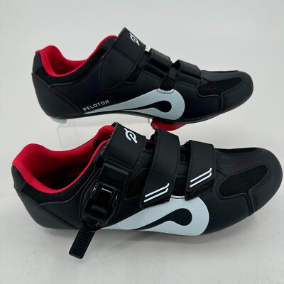 Peloton Cycling Shoes UNISEX Black Red Hook Loop Close 