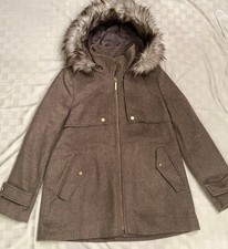 Kenzie Womens Faux Fur Hooded Jacket Color Taupe Size Large
