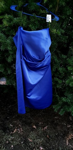 Vestido After Six sin tirantes azul satinado talla 14 nuevo con etiquetas - Imagen 2 de 10