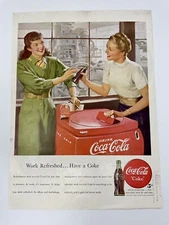 Coca Cola Work Refreshed Have A Coke 1947 Print Ad 14” X10” Vintage