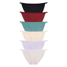 Nabtos Women Nylon String Bikini Sexy Silky Panties Low Rise Cotton Liner Pack 6