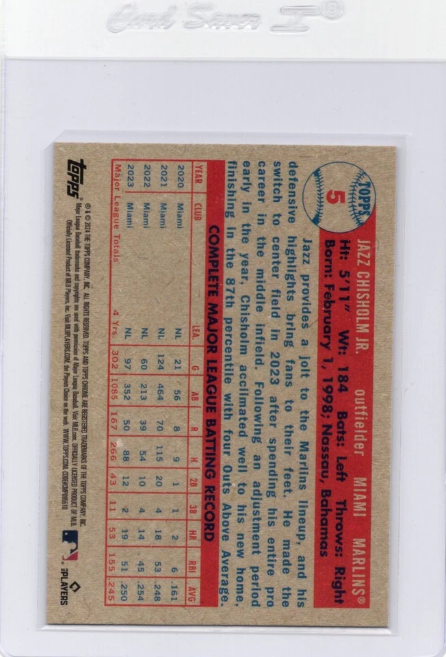 2024 Topps Chrome Lids Mitchell & Ness Exclusive Jazz Chisholm Jr. #5 - Image 2 of 2