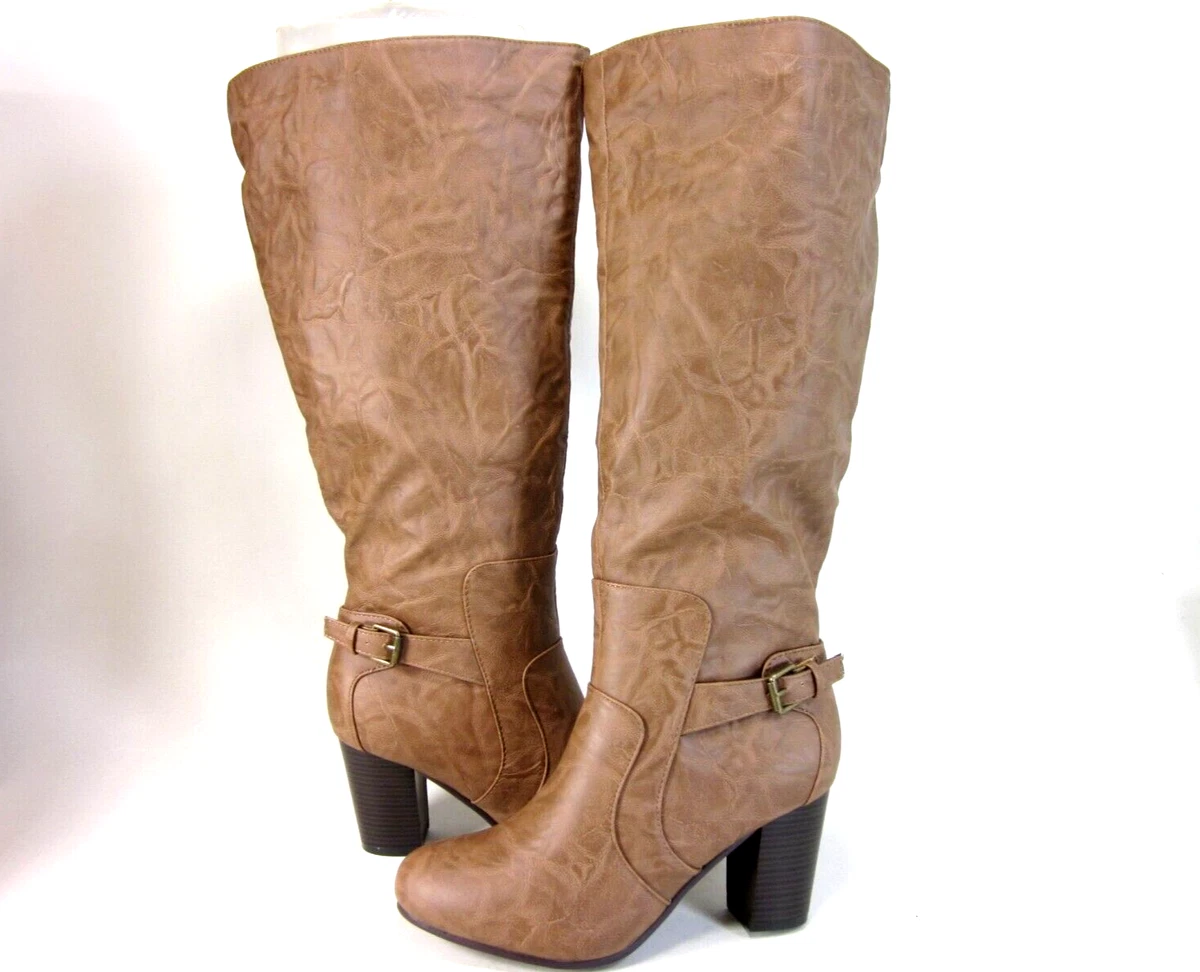 JOURNEE COLLECTION WOMEN S CARVER WIDE CALF BOOTS TAN US SIZE 7 MEDIUM NEW