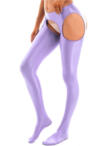 Women's Shiny Pantyhose Crotchless Tights Compression Stocking Hollow Out Pants - Picture 29 of 64