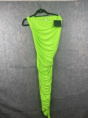 Norma Kamali Womens Size Medium Diana ruched midi Elegant dress Neon Green NWT