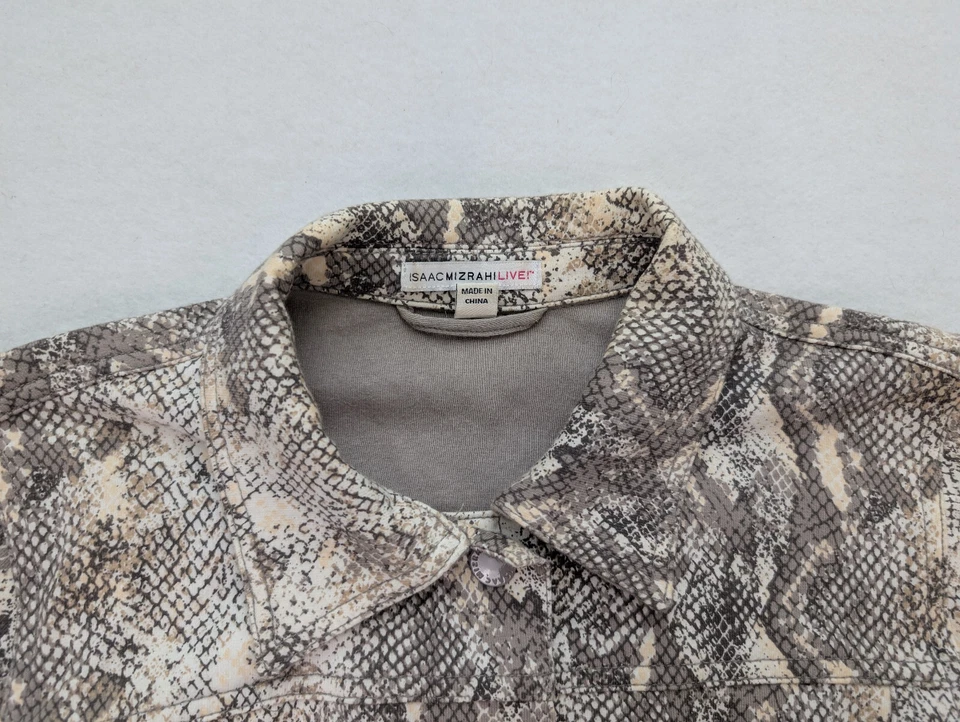 Chaqueta Isaac Mizrahi Live para mujer talla S gris estampado de piel de serpiente tejido elástico Foto 3 de 4