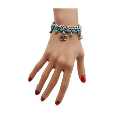 Femme Ancien Rustique Argent Métal Bracelet Chaîne Western Multi Charme Turquois