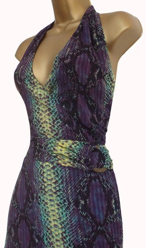 KAREN MILLEN ✩ STRIKING SNAKE PRINT HALTER FIT & FLARE PLEATED DRESS ✩ UK 14 - Picture 3 of 9