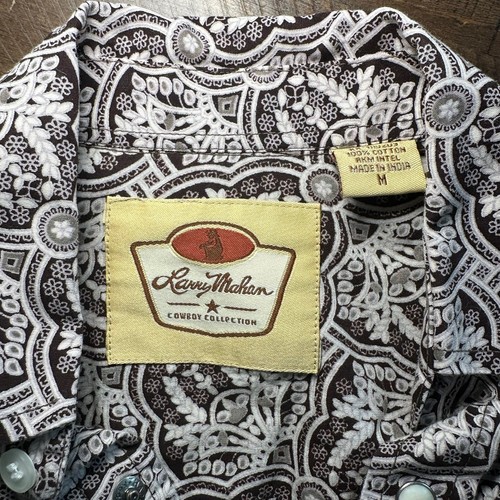 LARRY MAHAN Cowboy Collection Boy's Brown Shirt Long Sleeve Snap Paisley Size M - Picture 3 of 7