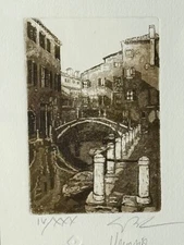 Vintage Engraving Venice Italy Canal Signed/Numbered Framed