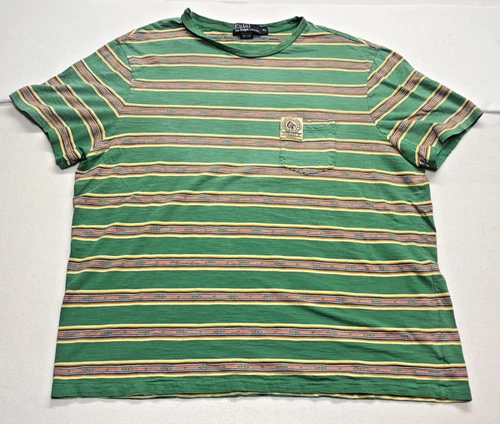 VTG Polo Ralph Lauren Indian Head Pocket T Shirt Youth Mens XL Green Aztec