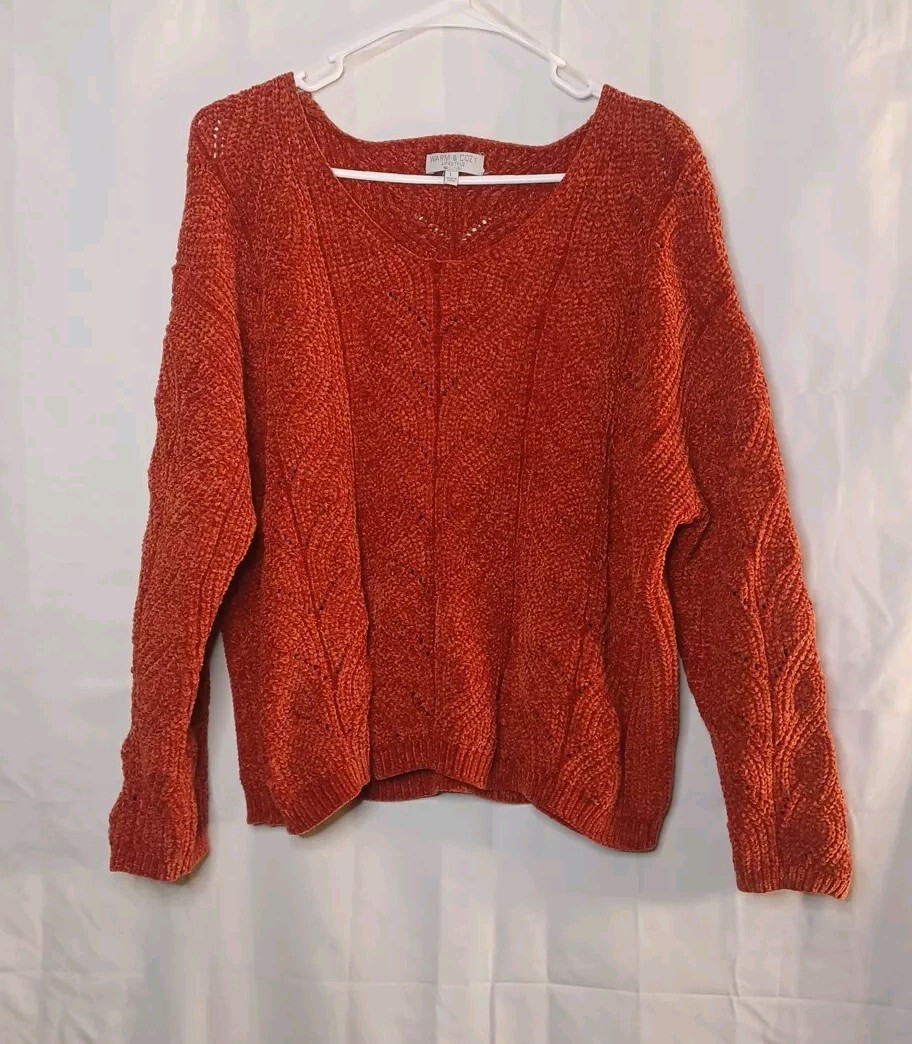 Rust Chunky Knit Sweater - Soft Cozy Warm Layer in Size L