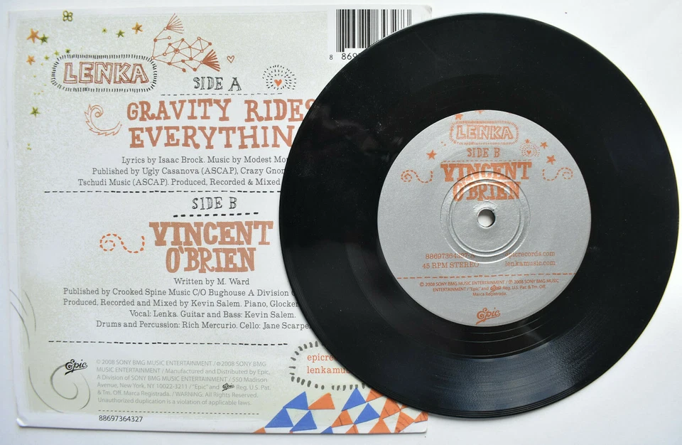 LENKA GRAVITY RIDES EVERYTHING PIC SLEEVE SINGLE 45 7 VINYL RECORD 2008 EPIC - Image 2 of 4