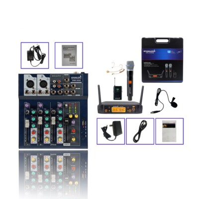 1 Handheld 1 Headset Lavalier Audio Microphones 4 Channel Mini Studio USB Mixer