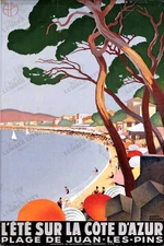 Côte d'Azur Juan-Les-Pins 1930 Roger Broders Travel Poster Wall Art Print