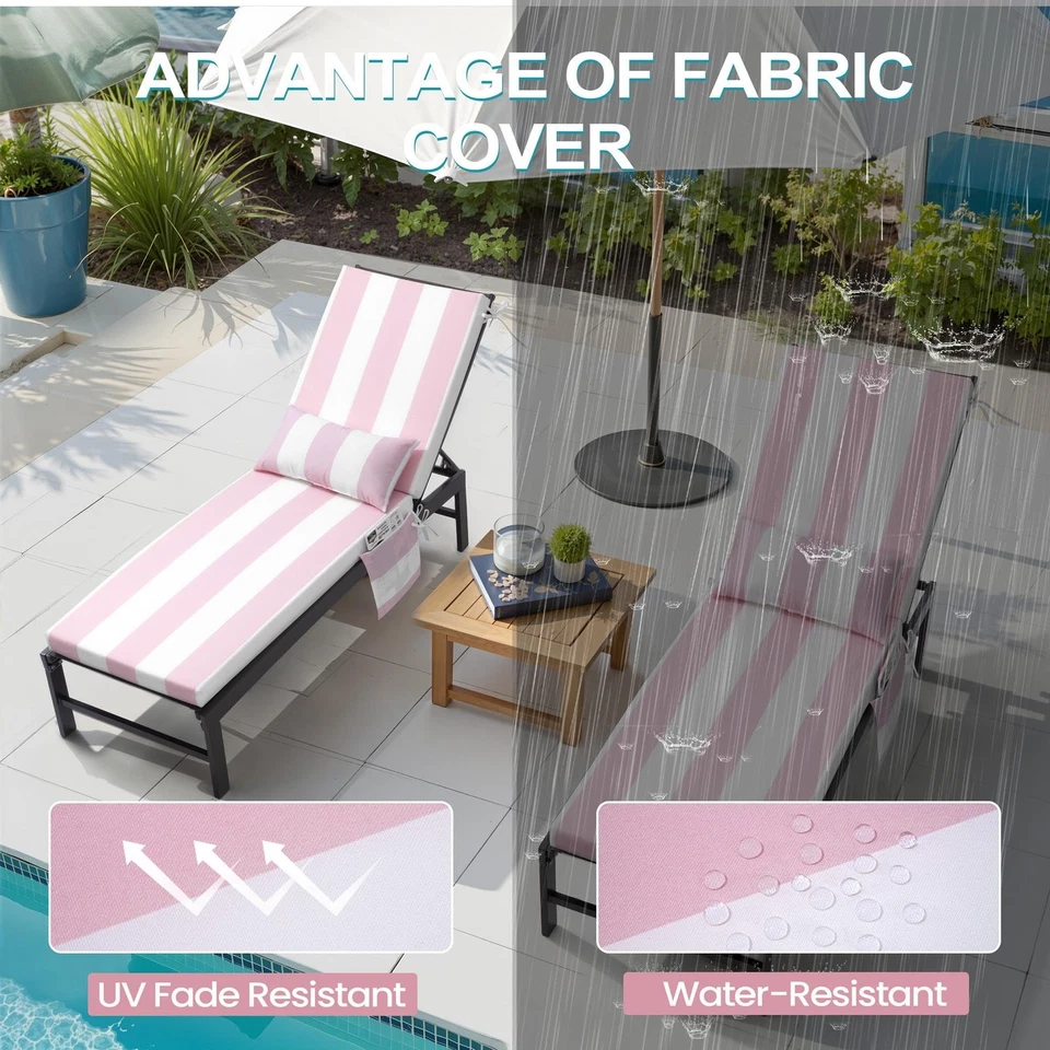 Juego de 2 cojines chaise salón exterior con almohada para la cabeza y bolsillos laterales, Wat... Foto 4 de 4