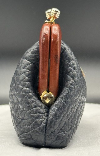 Vintage Dooney & Bourke All Weather Leather Kiss-Lock Coin Purse Navy Read*** - Picture 4 of 18