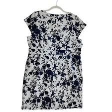 Lands' End Womens Plus 26W Floral Sheath Dress Navy White Cap Sleeve Lined 1942