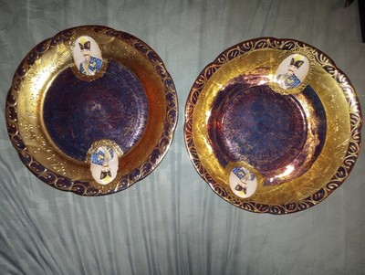 Vintage Persian Shah Abbas Cobalt Blue Porcelain Bowl & Plate Set   Hand-Beaded 
