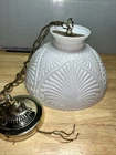Vintage Hanging Ceiling Fixture Lamp With Designed Milk Glass Shade - 11.5”