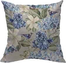 Blue Green Floral Pillow Covers 18X18 Inch Spring Plant Flowers Hydrangea Hibisc