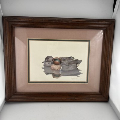Vintage 1981 Duck Print by Richard Sloan; Matted In Wood Frame 14x11 
