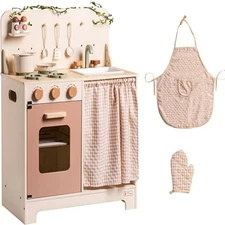 Robud Kids Play Kitchen Set - Rustic Wooden Kitchen Sets Pretend Play Kitchen