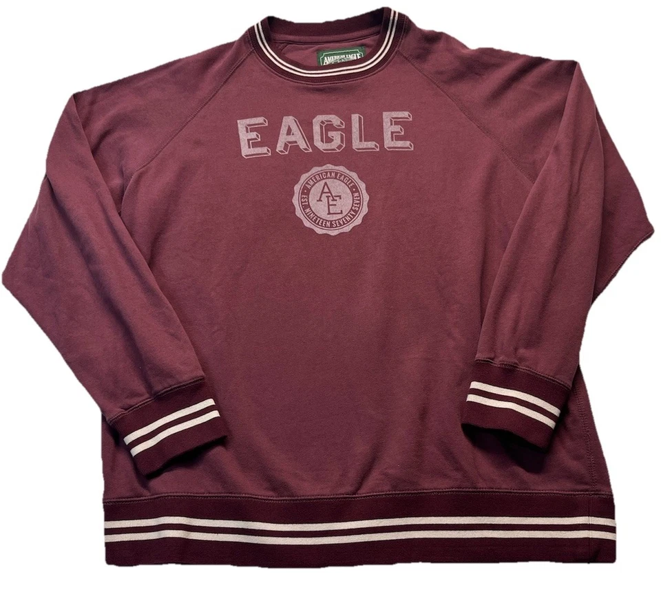 Sudadera De Colección American Eagle Para Hombres XXL Borgoña Deletrear Logo Cuello Redondo Preppy Foto 3 de 4
