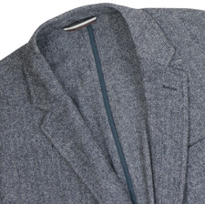 New Men's L Gray Unconstructed Herringbone Patch Pocket Tweed Sport Coat Blazer