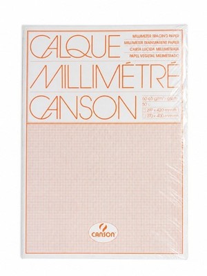 Canson - Millimeterpapier - 60-65g/m² - Zeichenpapier - DIN A3 - 50 Blatt Orange