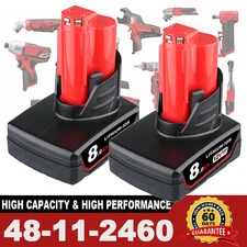 2Pack 8.0Ah For Milwaukee for M12 Battery LITHIUM Extended Capacity 48-11-2460🔥