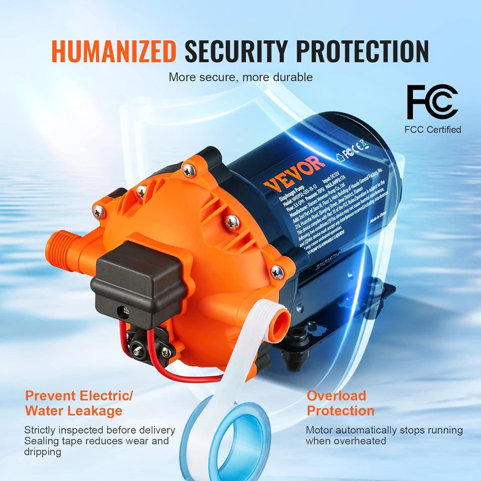 Water Diaphragm Pump, 12V DC, 5.5 GPM Flow, 70 PSI Rated Pressure (40-100 PSI Ad - Image 4 of 4