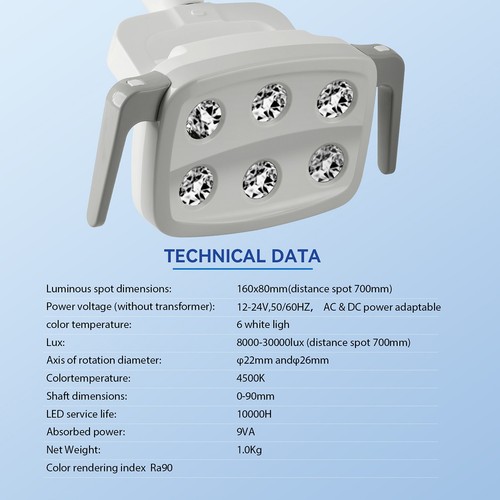 Lámpara Dental de 9W con 6 LEDs y Luz Oral para Silla de Unidad - Afbeelding 21 van 21