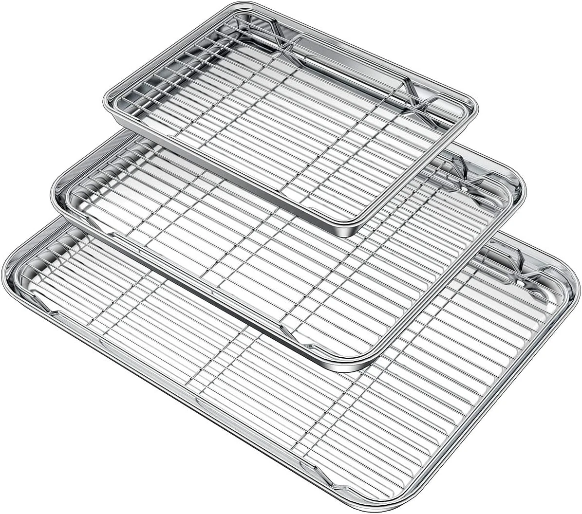Baking Sheet with Rack Set (3 Pans + 3 Racks), Stainless Steel Baking Pan Cookie