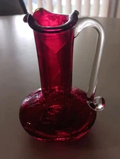 Vintage Hand Blown Ruby Red Glass Vase With Ruffled Top Art glass 4 Inches