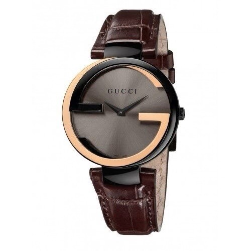 Gucci Interlocking G Black Dial Brown Leather Women's Watch YA133304-image