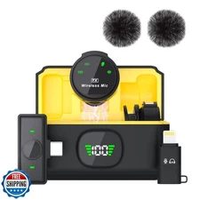 Wireless Lavalier Microphone for iPhone/Android with USB C/Lightning adaptor(