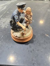 1999 Blue Hats of Bravery Teddy's Rescue Figurine Police Uniform Music Box Works
