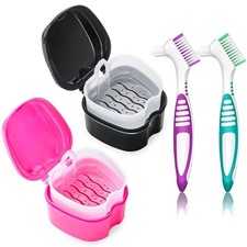 Denture Bath Case Cup Retainer Cleaner Holder Soaking Container with Strainer
