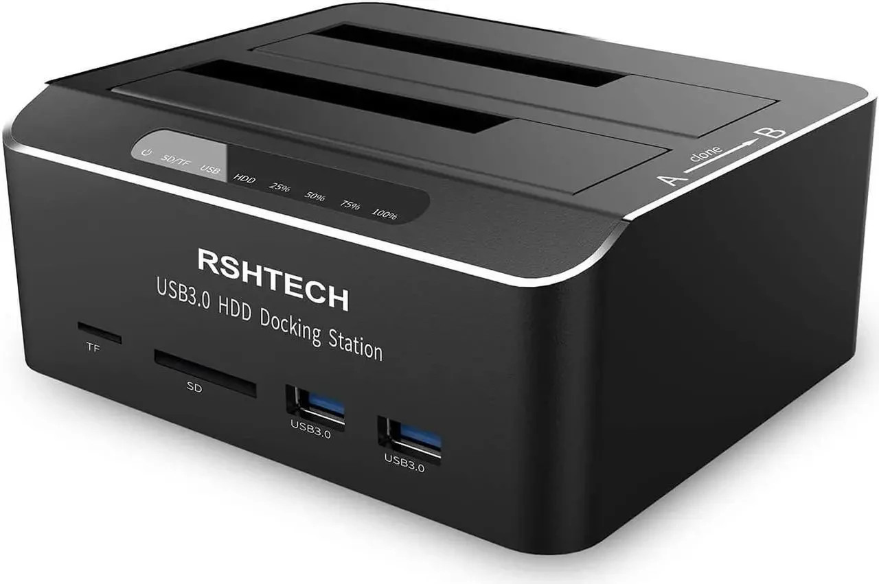 RSHTECH USB 3.0 Dual Bay SATA HDD SSD Dock RSH-DS02 Offline Clone SD/TF