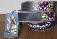 Ed Hardy Leather Women's Belt Black Love Kills Slowly Skull EH1100 SZ XS 39" NWT
